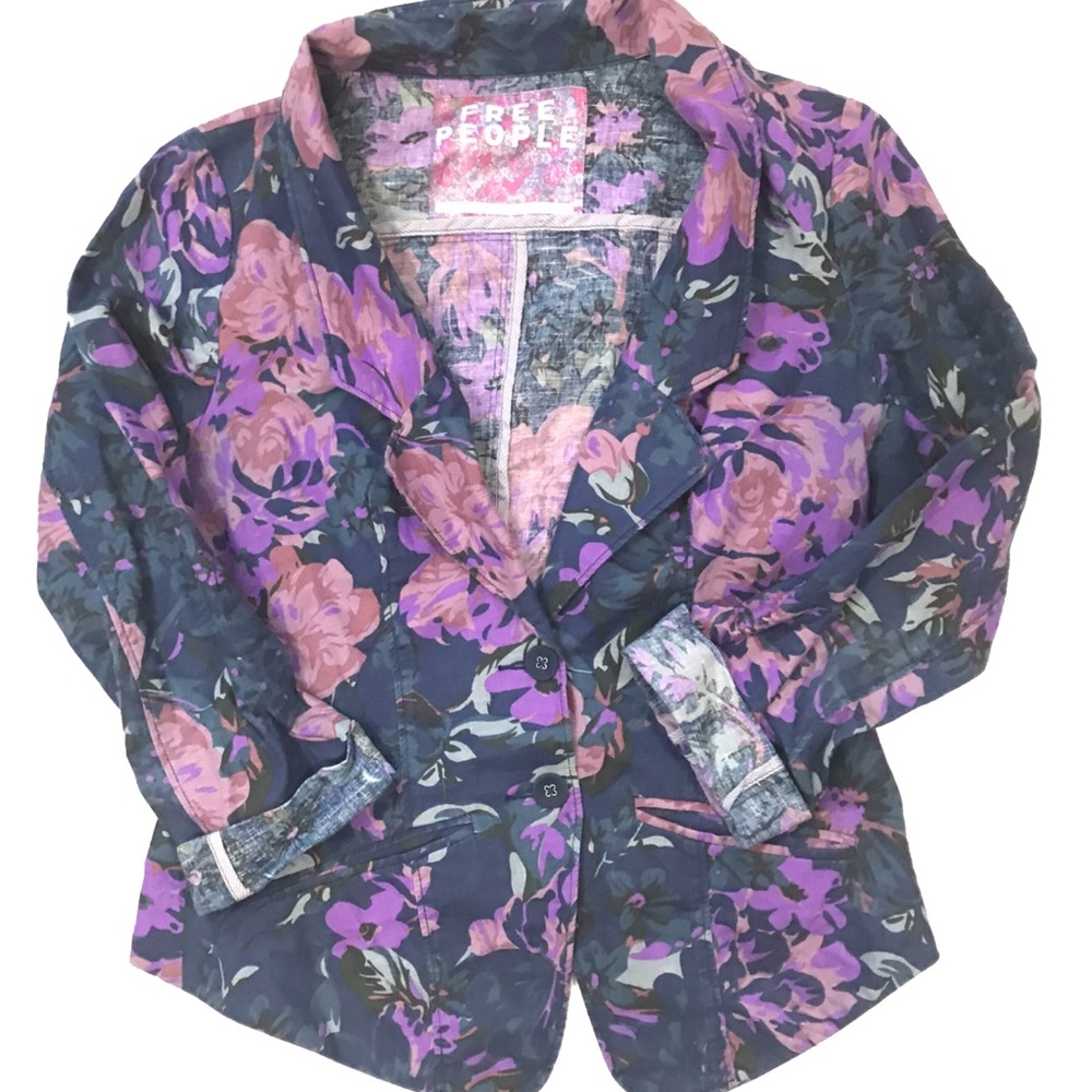 Free People Floral Linen Blend Unlined Blazer